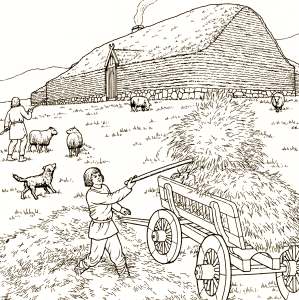 Viking age farm scene