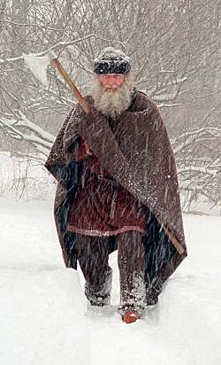 Viking in the snow with axe
