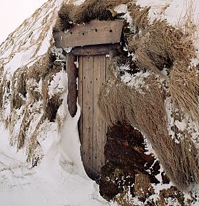 Viking house rear door in winter